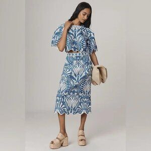 Farm Rio x Anthropologie Linen Lace Nature Top + Skirt Two-Piece Set